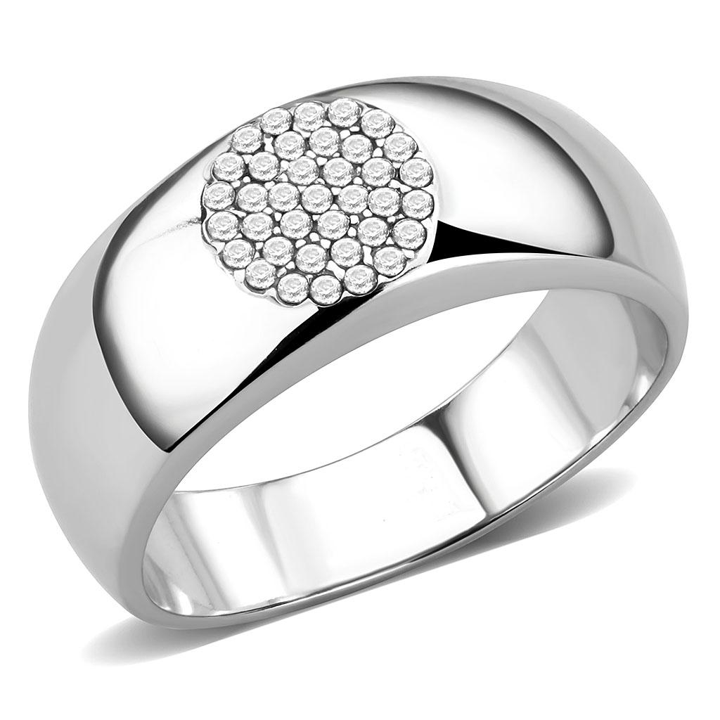 High polished (no plating) Stainless Steel Ring with AAA Grade CZ in Clear