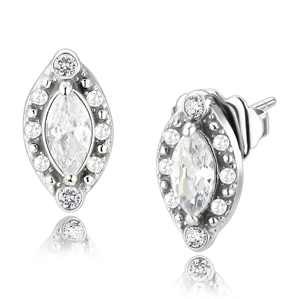 High polished (no plating) Stainless Steel Earrings with AAA Grade CZ in Clear