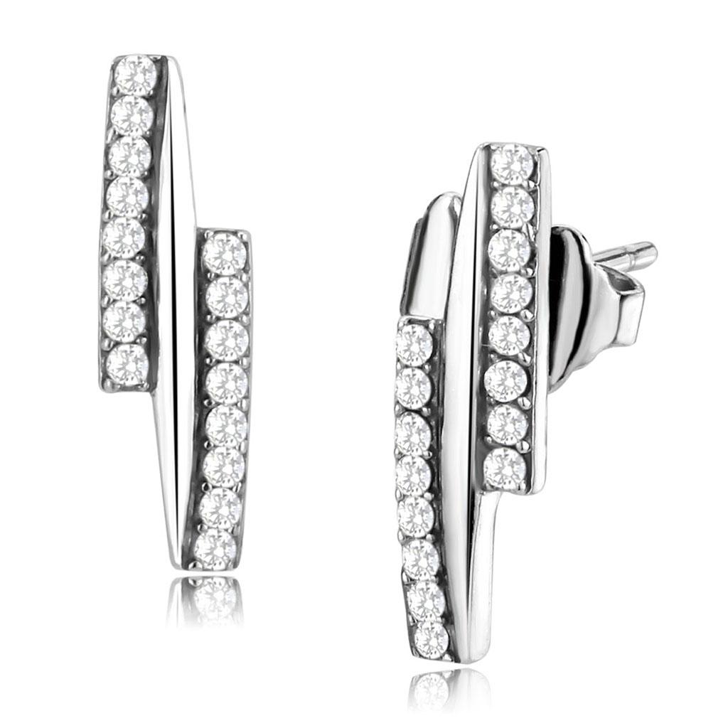 High polished (no plating) Stainless Steel Earrings with AAA Grade CZ in Clear
