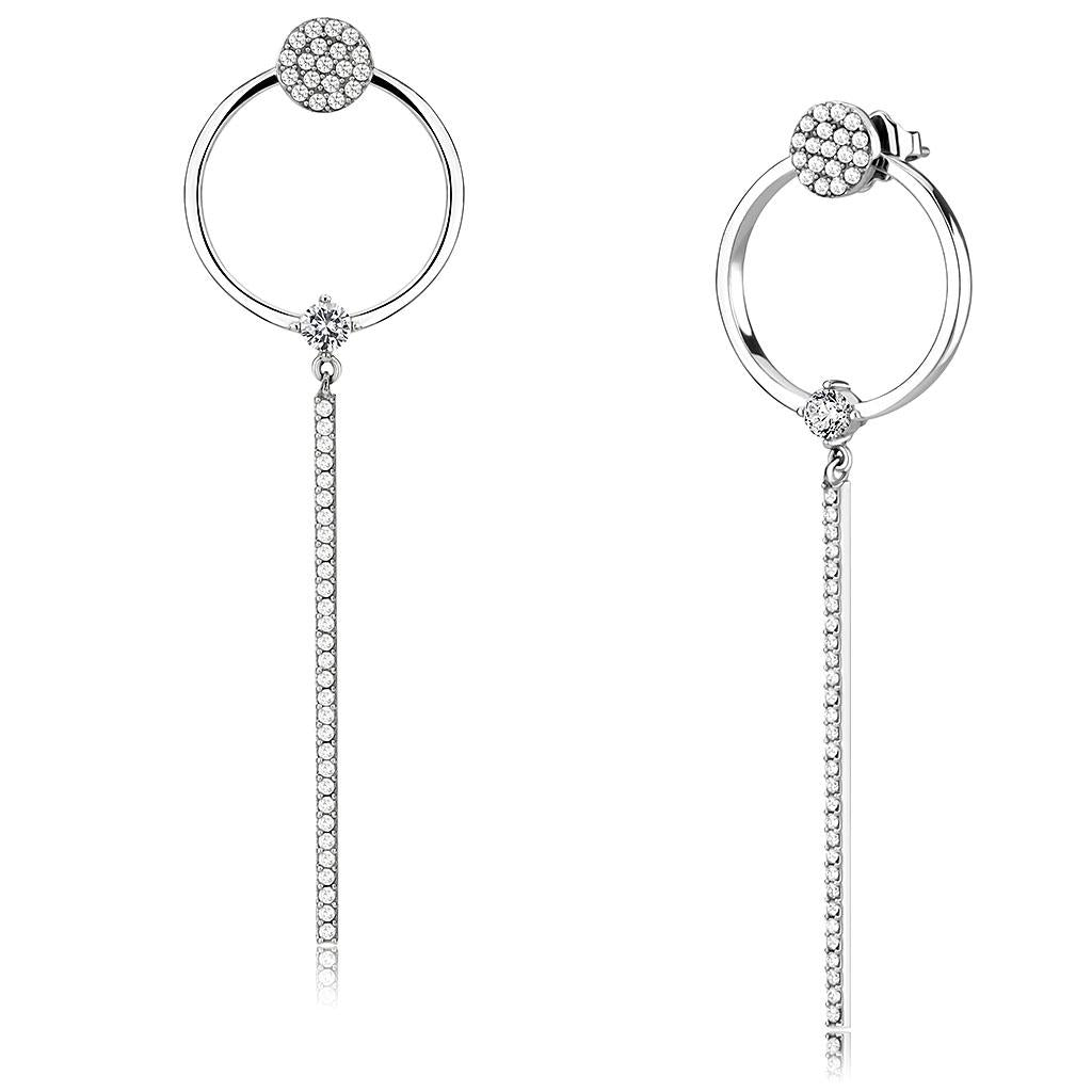 High polished (no plating) Stainless Steel Earrings with AAA Grade CZ in Clear