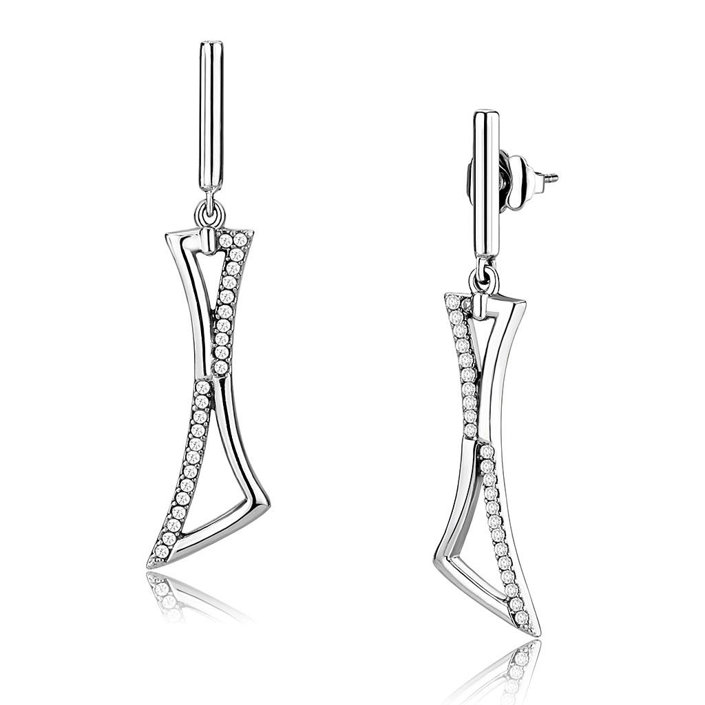 High polished (no plating) Stainless Steel Earrings with AAA Grade CZ in Clear