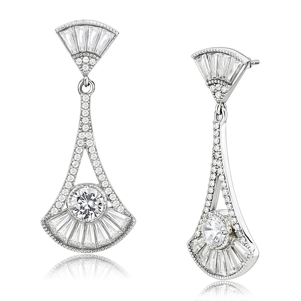 High polished (no plating) Stainless Steel Earrings with AAA Grade CZ in Clear