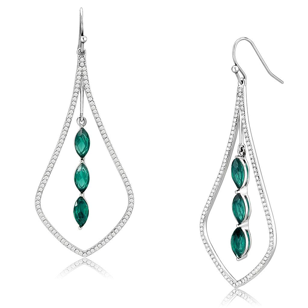 High polished (no plating) Stainless Steel Earrings with Synthetic Synthetic Glass in Blue Zircon