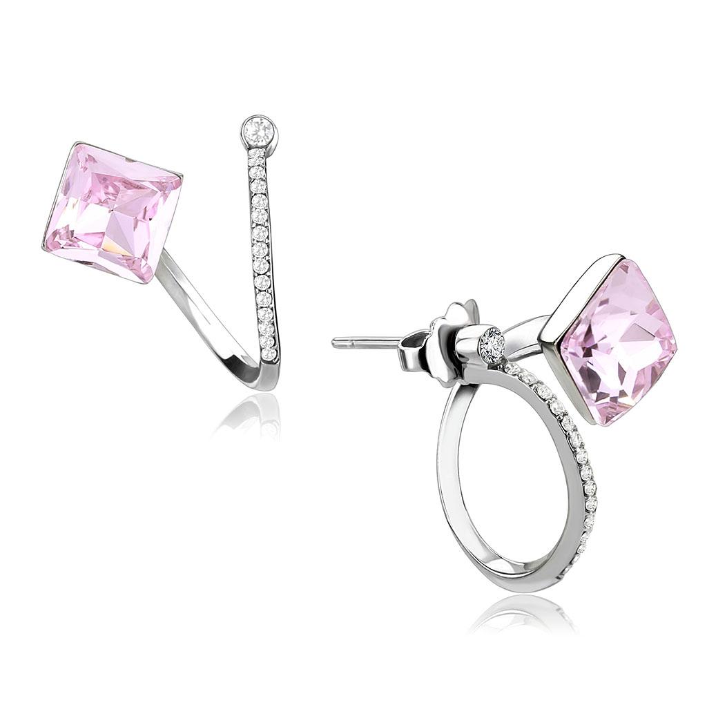 High polished (no plating) Stainless Steel Earrings with Top Grade Crystal in Light Rose