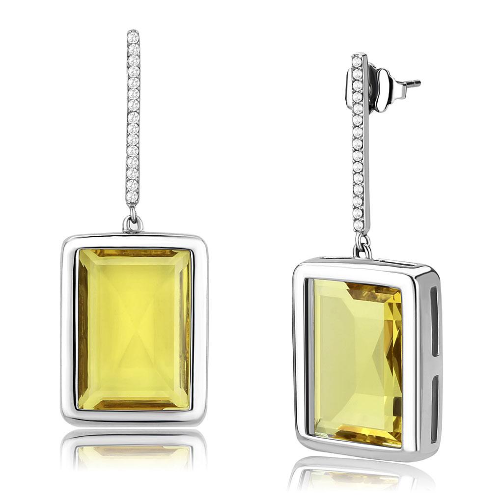 High polished (no plating) Stainless Steel Earrings with Top Grade Crystal in Topaz