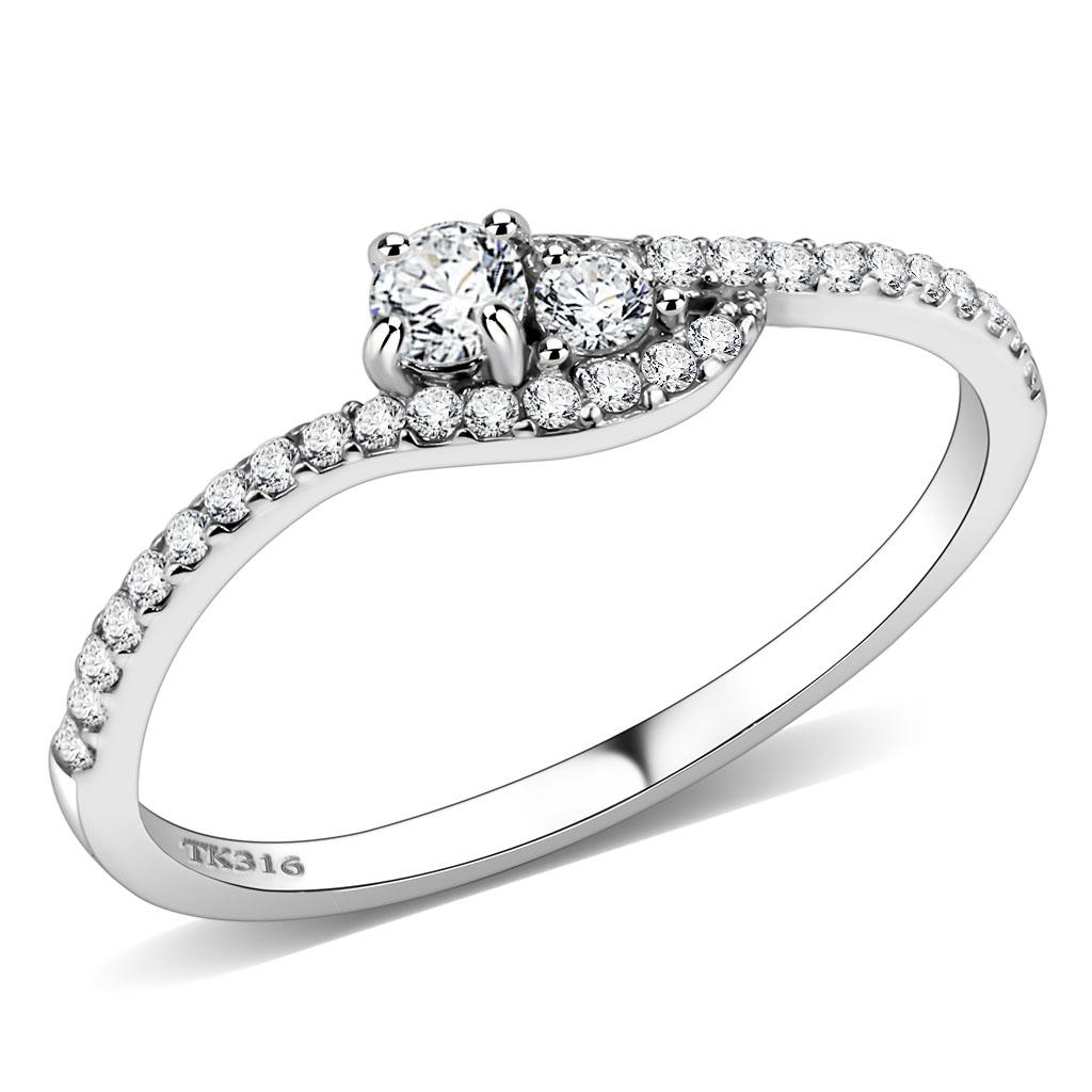 High polished (no plating) Stainless Steel Ring with AAA Grade CZ in Clear