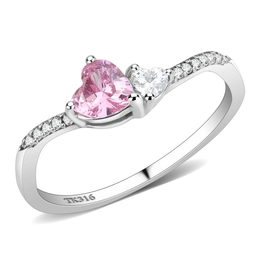 High polished (no plating) Stainless Steel Ring with AAA Grade CZ in Rose