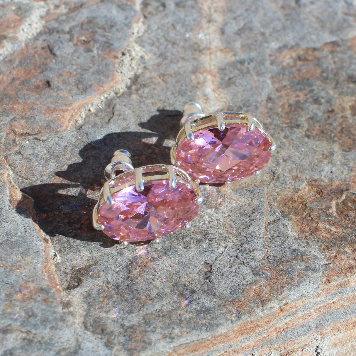 Sterling Silver Earrings with AAA Grade CZ in Pink