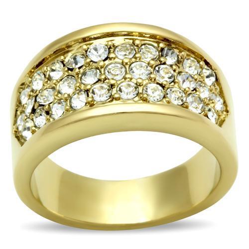 IP Gold(Ion Plating) Brass Ring with Top Grade Crystal in Clear