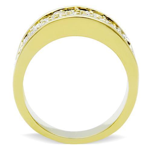 IP Gold(Ion Plating) Brass Ring with Top Grade Crystal in Clear