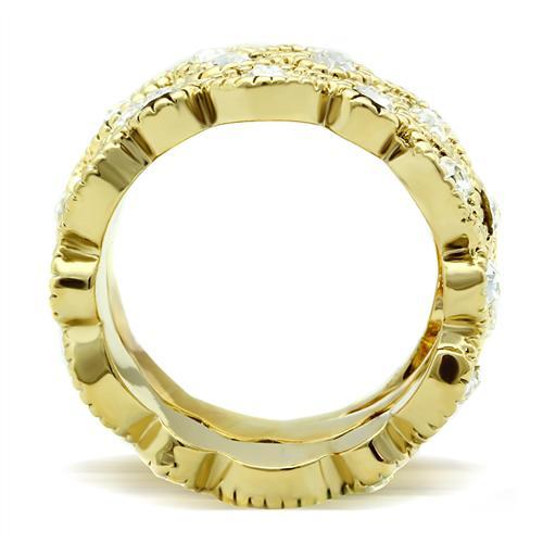 IP Gold(Ion Plating) Brass Ring with Top Grade Crystal in Clear