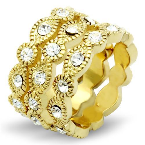 IP Gold(Ion Plating) Brass Ring with Top Grade Crystal in Clear