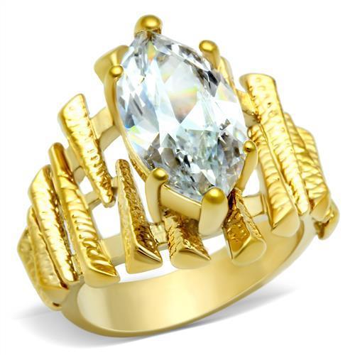 IP Gold(Ion Plating) Brass Ring with AAA Grade CZ in Clear