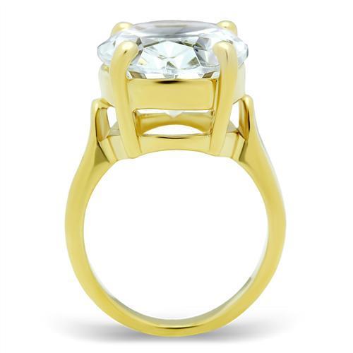 IP Gold(Ion Plating) Brass Ring with AAA Grade CZ in Clear