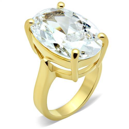 IP Gold(Ion Plating) Brass Ring with AAA Grade CZ in Clear