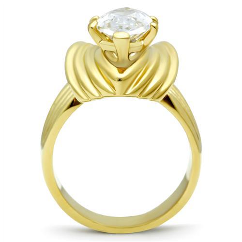IP Gold(Ion Plating) Brass Ring with AAA Grade CZ in Clear