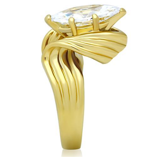 IP Gold(Ion Plating) Brass Ring with AAA Grade CZ in Clear