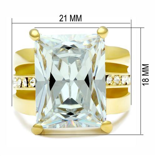 IP Gold(Ion Plating) Brass Ring with AAA Grade CZ in Clear