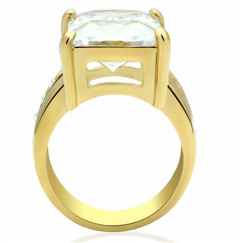 IP Gold(Ion Plating) Brass Ring with AAA Grade CZ in Clear