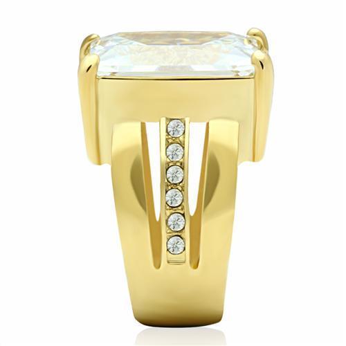 IP Gold(Ion Plating) Brass Ring with AAA Grade CZ in Clear