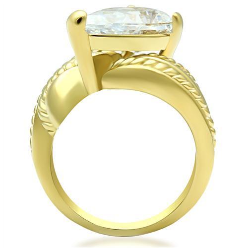 IP Gold(Ion Plating) Brass Ring with AAA Grade CZ in Clear