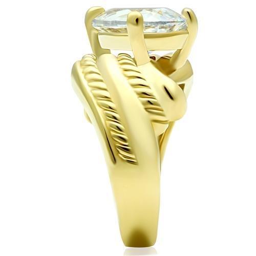 IP Gold(Ion Plating) Brass Ring with AAA Grade CZ in Clear