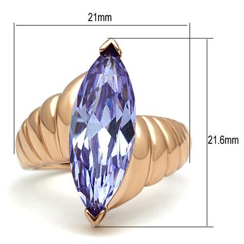 IP Rose Gold(Ion Plating) Brass Ring with AAA Grade CZ in Light Amethyst