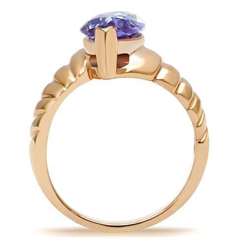 IP Rose Gold(Ion Plating) Brass Ring with AAA Grade CZ in Light Amethyst