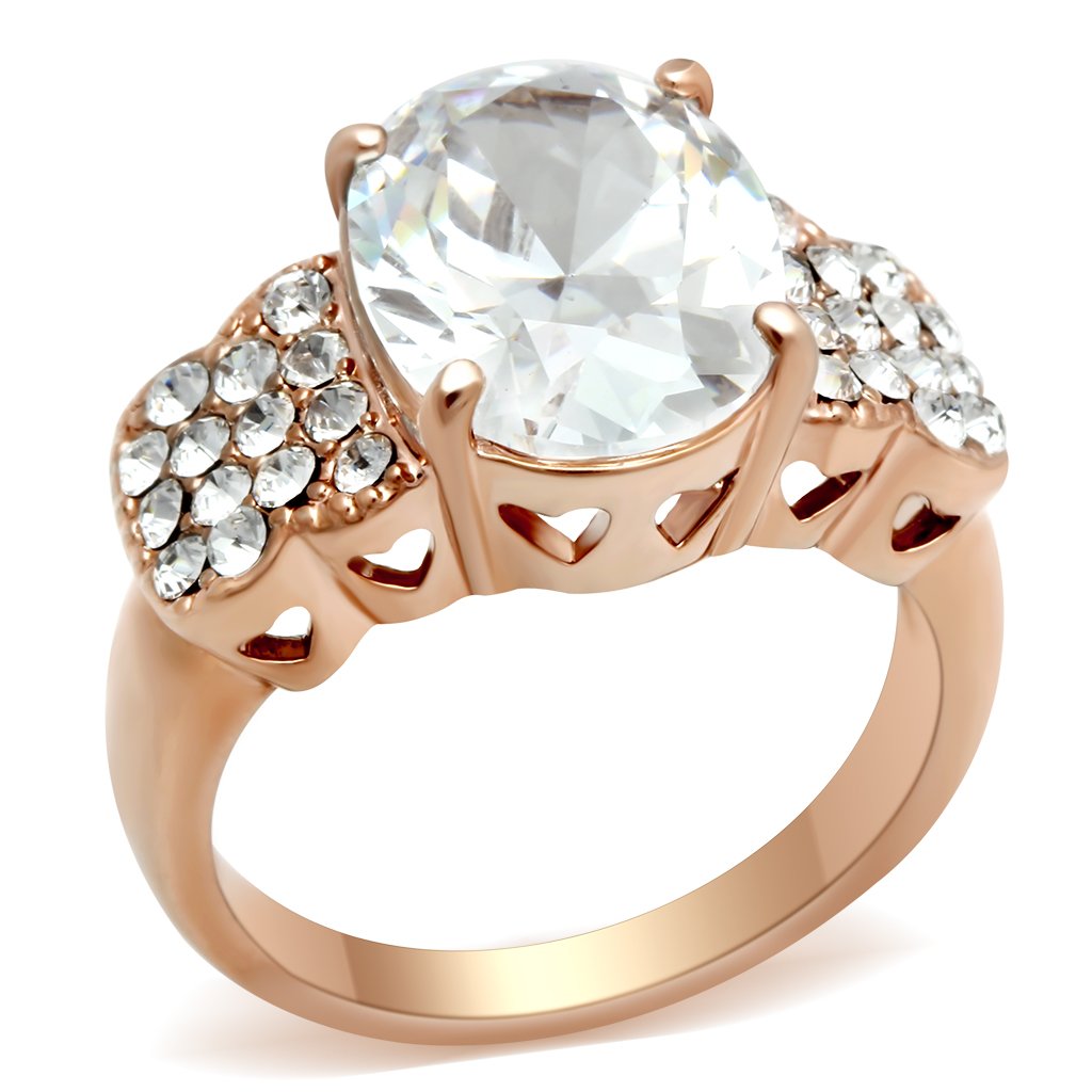 IP Rose Gold(Ion Plating) Brass Ring with AAA Grade CZ in Clear