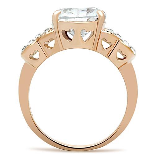 IP Rose Gold(Ion Plating) Brass Ring with AAA Grade CZ in Clear