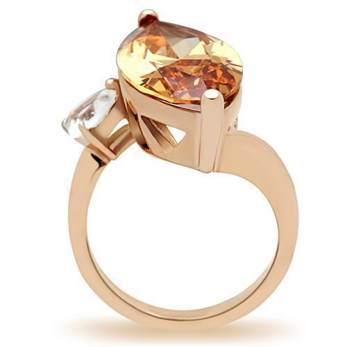 IP Rose Gold(Ion Plating) Brass Ring with AAA Grade CZ in Champagne