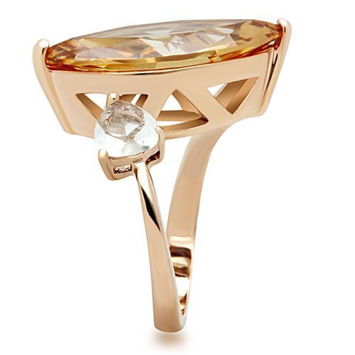 IP Rose Gold(Ion Plating) Brass Ring with AAA Grade CZ in Champagne