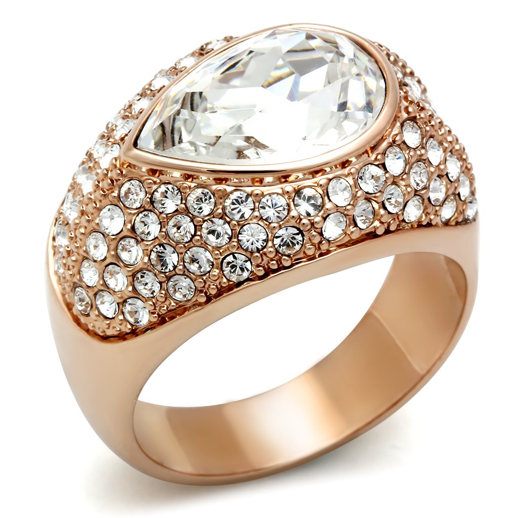 IP Rose Gold(Ion Plating) Brass Ring with Top Grade Crystal in Clear