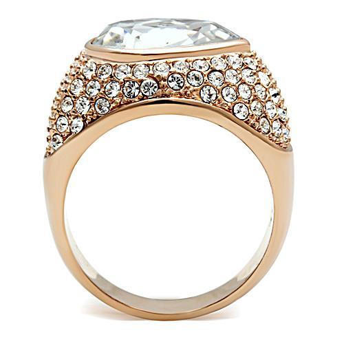 IP Rose Gold(Ion Plating) Brass Ring with Top Grade Crystal in Clear
