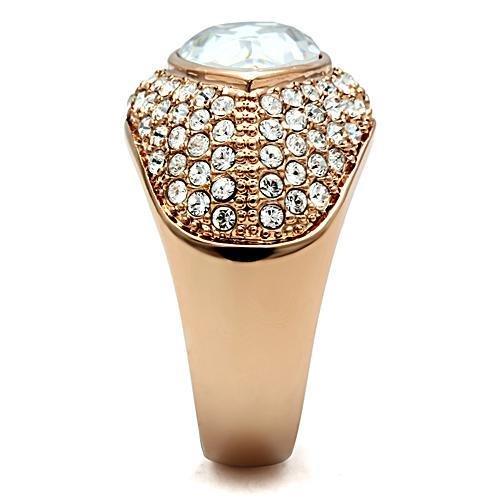 IP Rose Gold(Ion Plating) Brass Ring with Top Grade Crystal in Clear