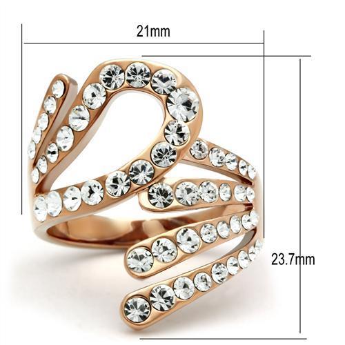 IP Rose Gold(Ion Plating) Brass Ring with Top Grade Crystal in Clear