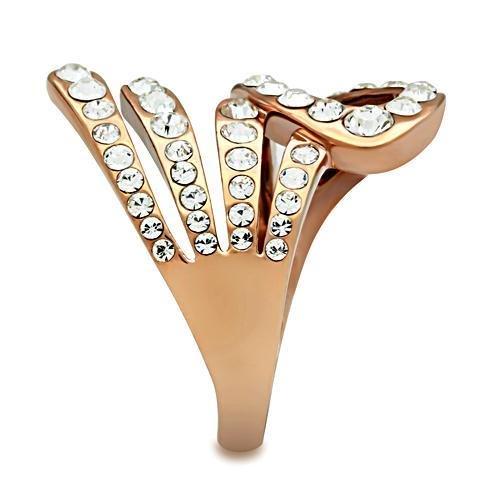 IP Rose Gold(Ion Plating) Brass Ring with Top Grade Crystal in Clear