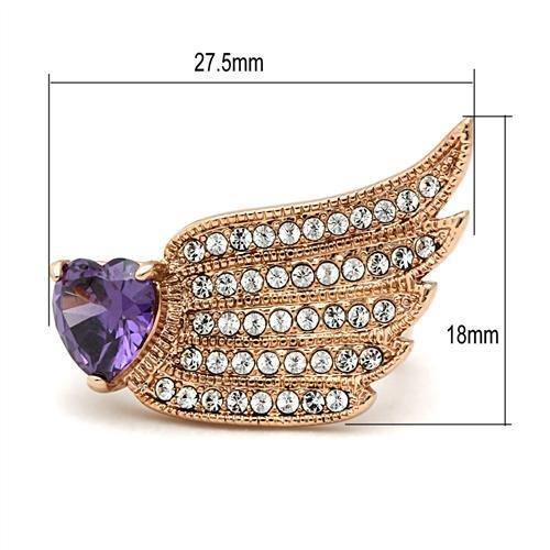 IP Rose Gold(Ion Plating) Brass Ring with AAA Grade CZ in Amethyst