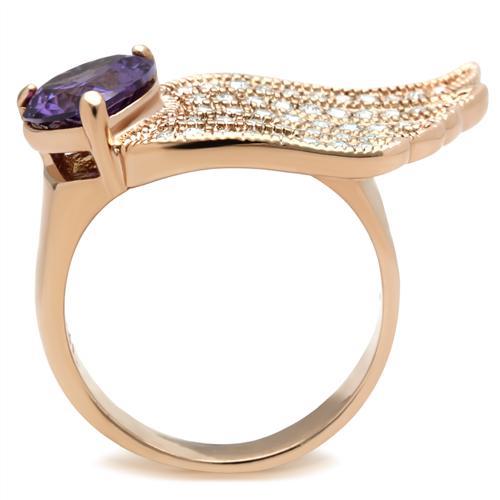 IP Rose Gold(Ion Plating) Brass Ring with AAA Grade CZ in Amethyst