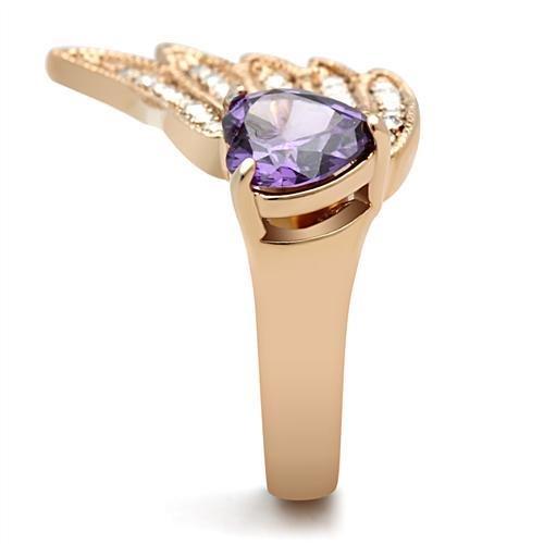 IP Rose Gold(Ion Plating) Brass Ring with AAA Grade CZ in Amethyst