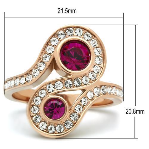 IP Rose Gold(Ion Plating) Brass Ring with Top Grade Crystal in Fuchsia