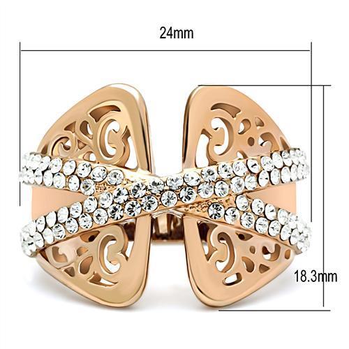 IP Rose Gold(Ion Plating) Brass Ring with Top Grade Crystal in Clear
