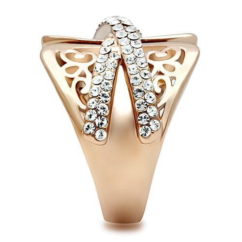 IP Rose Gold(Ion Plating) Brass Ring with Top Grade Crystal in Clear