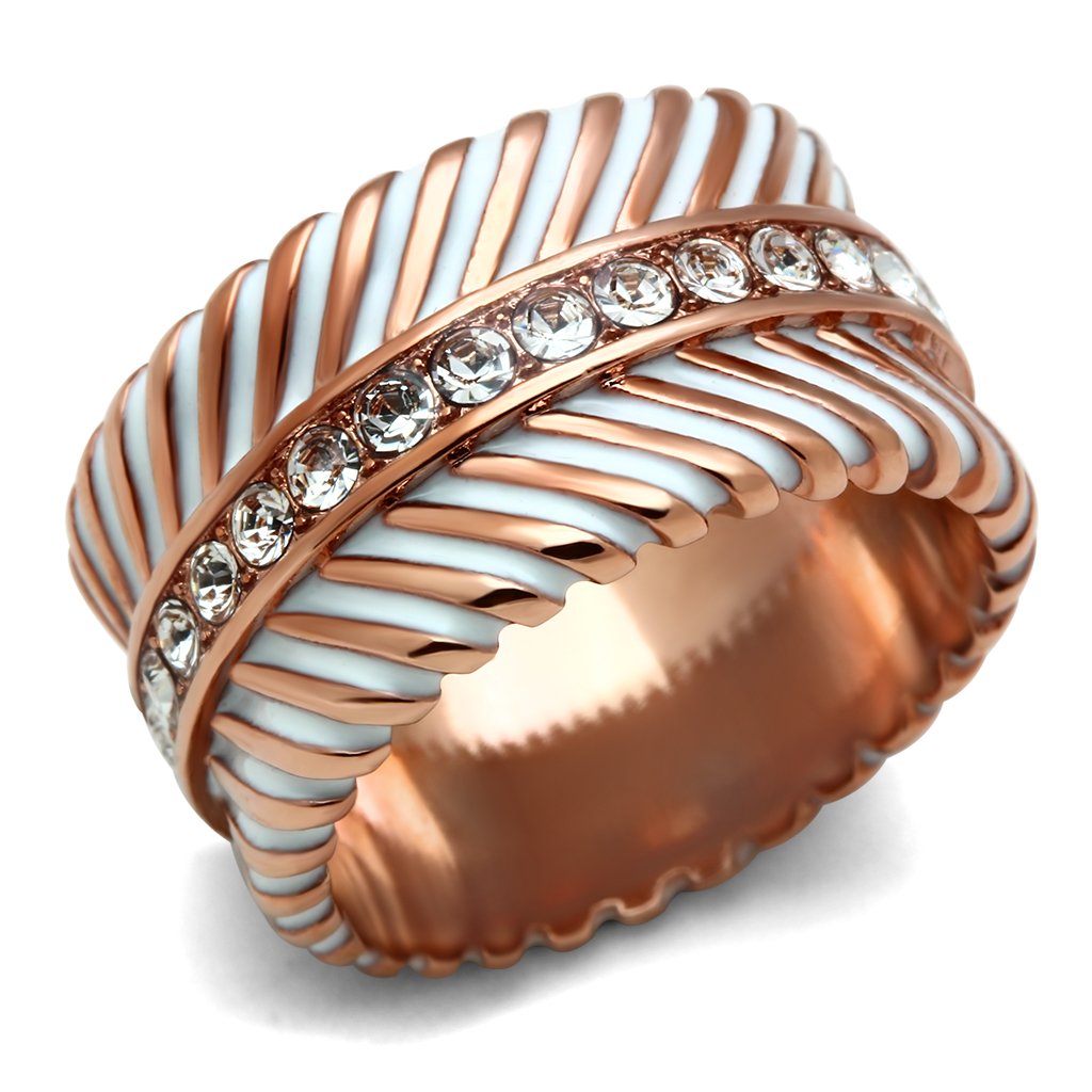 IP Rose Gold(Ion Plating) Brass Ring with Top Grade Crystal in Clear