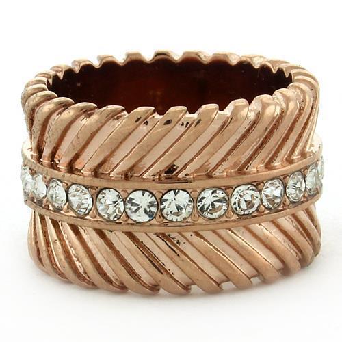 IP Rose Gold(Ion Plating) Brass Ring with Top Grade Crystal in Clear