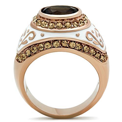 IP Rose Gold(Ion Plating) Brass Ring with Synthetic Synthetic Glass in Brown