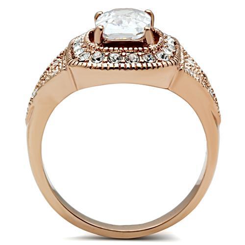 IP Rose Gold(Ion Plating) Brass Ring with AAA Grade CZ in Clear