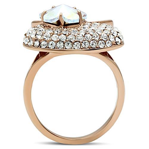IP Rose Gold(Ion Plating) Brass Ring with Top Grade Crystal in Clear