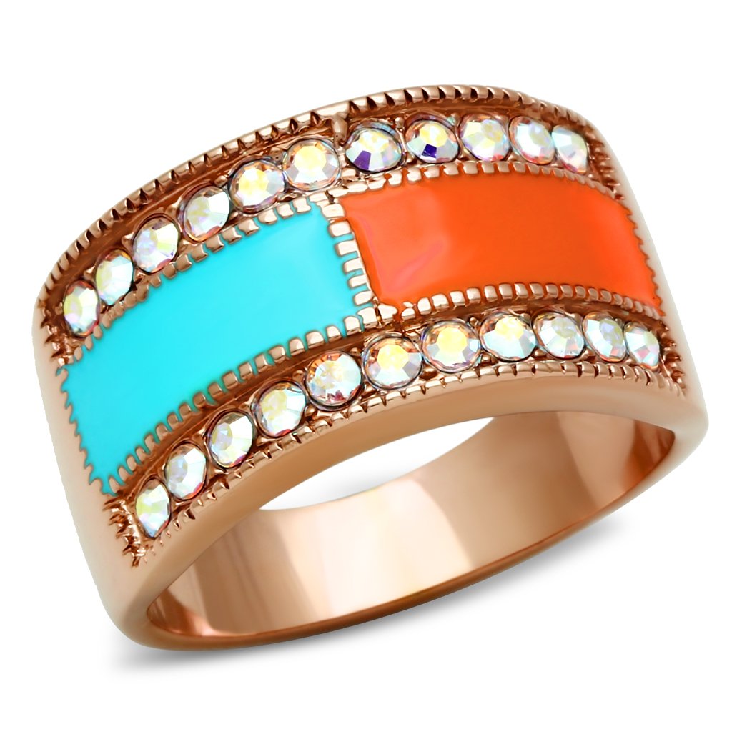 IP Rose Gold(Ion Plating) Brass Ring with Top Grade Crystal in Clear