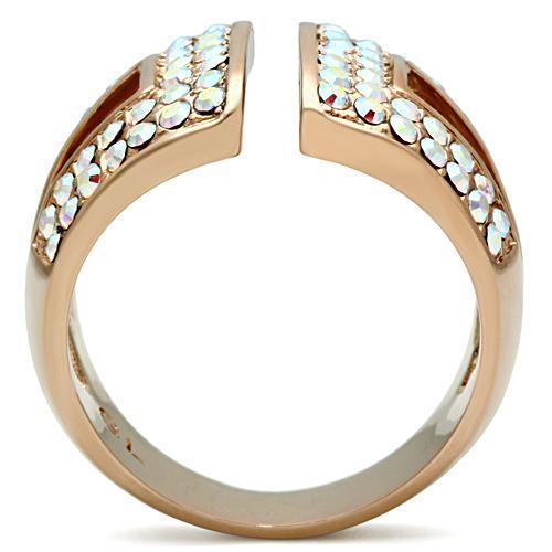 IP Rose Gold(Ion Plating) Brass Ring with Top Grade Crystal in Aurora Borealis (Rainbow Effect)